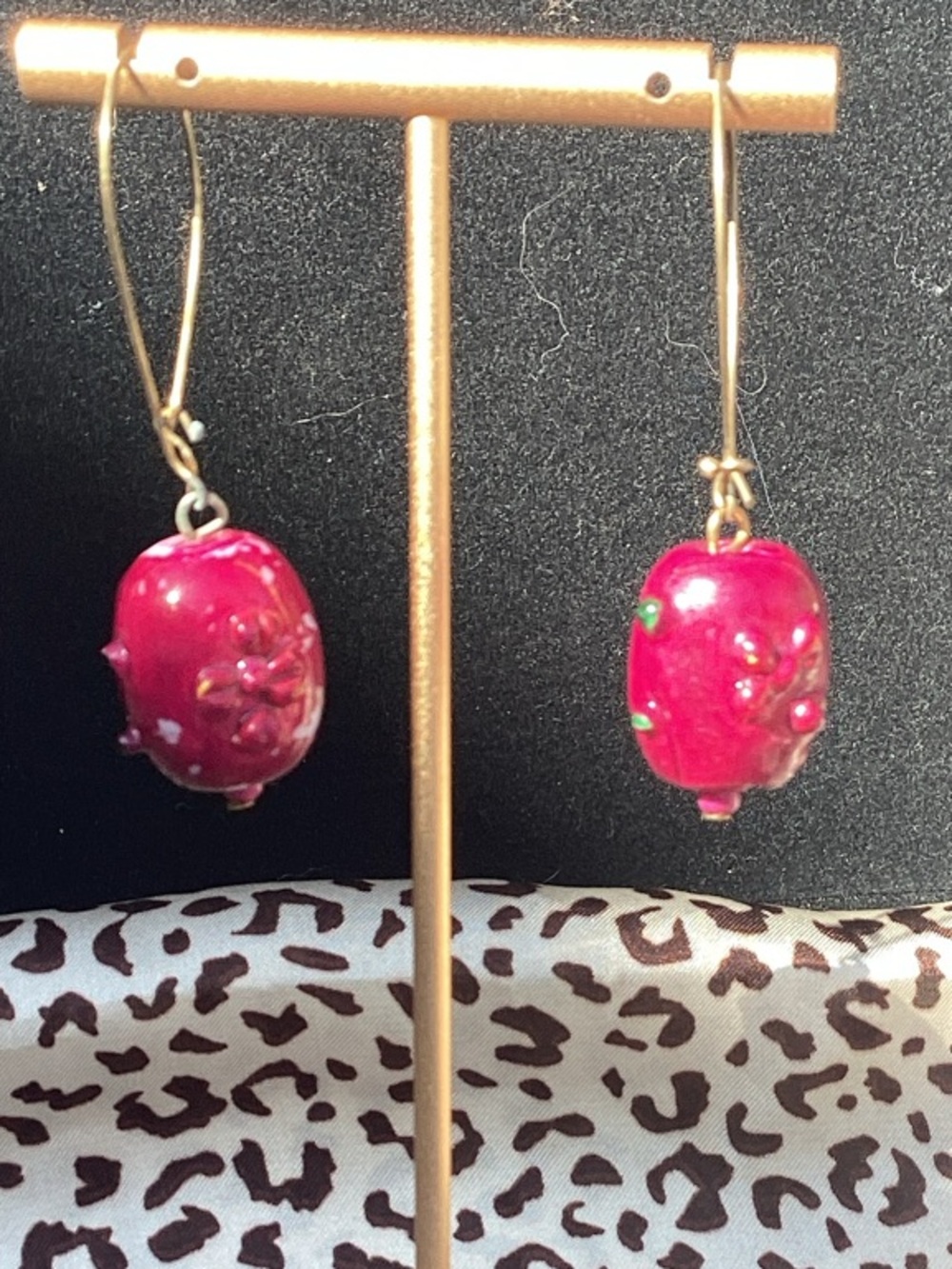 & Other Stories Vintage Gold-Tone Earrings with Fuschia Beaded Drops